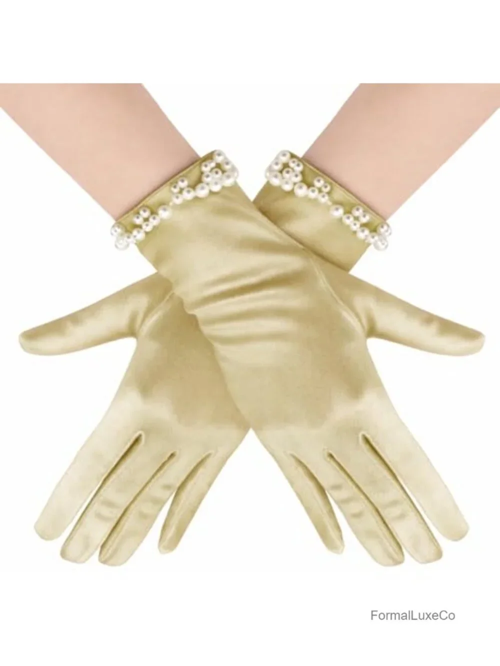 Women's Pearl Satin Gloves for Wedding Prom Evening Party